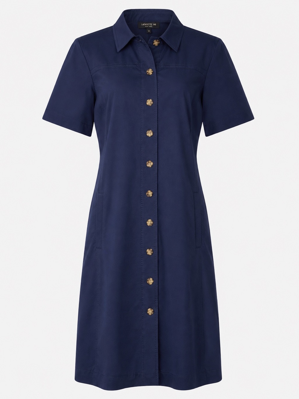 Lafayette 148 New York Button Front Shirt Dress Navy Blue Size 10